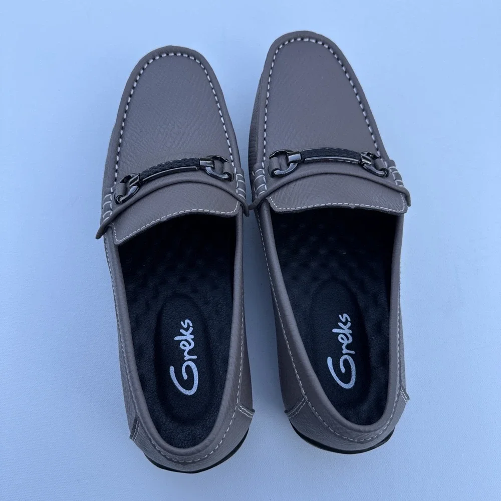 Greks Loafers Shoes Men 7 Gray Leather Penny Slip On Casual Low Profile Moccasin